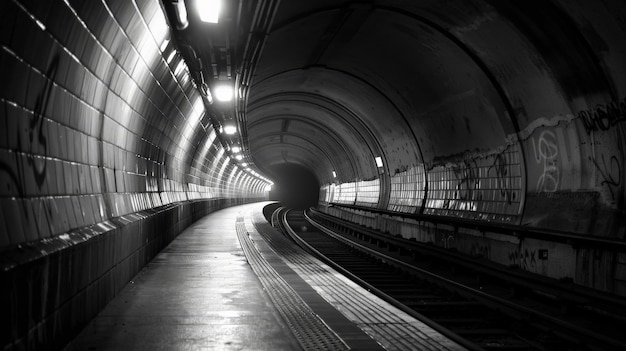 Photo subway tunnel perspective in monochrome