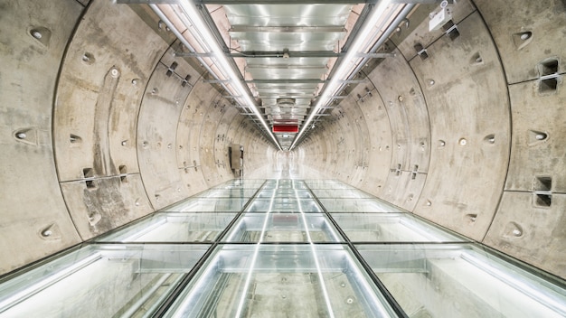 Subway tunnel walkway with no people