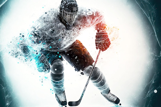 Success in professional sports hockey player scoring puck in gate of ice hockey generative ai