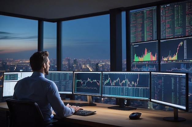 Successful Businessman Looking Out of the Window on Late Evening