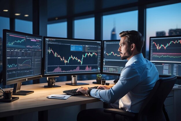 Successful Businessman Looking Out of the Window on Late Evening