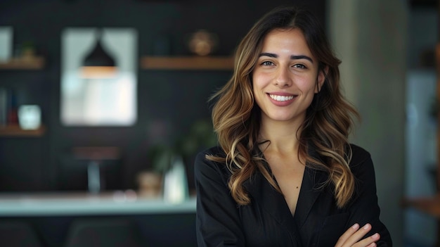 A successful businesswoman on a black background