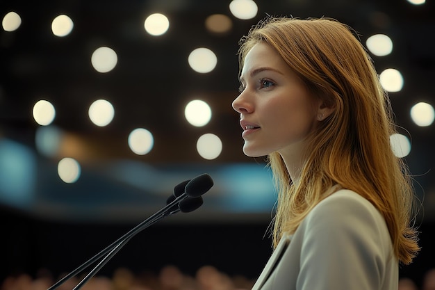 Photo a successful businesswoman giving a presentation at a large seminar