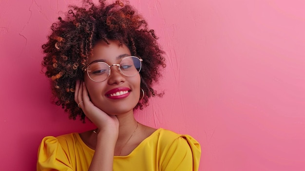 A successful businesswoman on a pink background