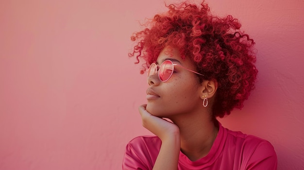 A successful businesswoman on a pink background