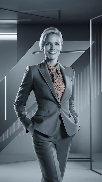 Successful businesswoman smiling and posing in studio