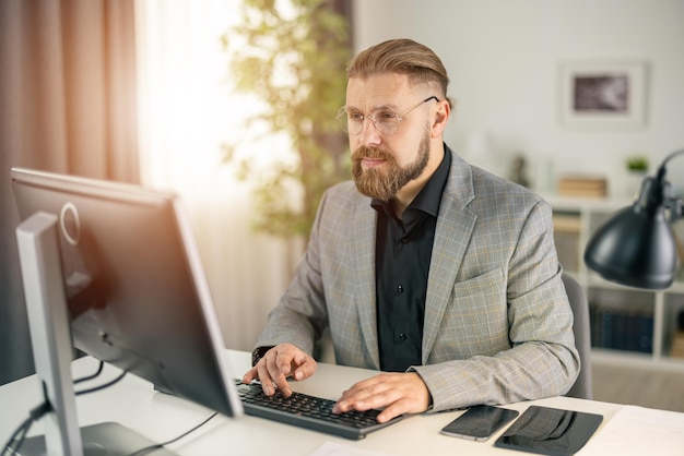 Successful caucasian businessman in suit and