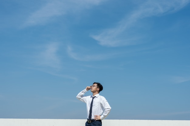 Successful concept. Businessman expressing to celebrate his success.