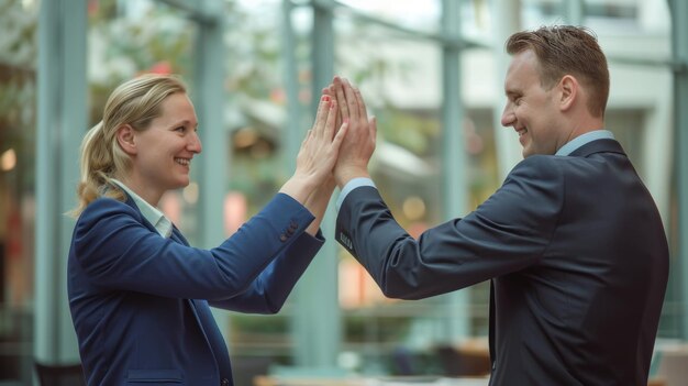 Photo a successful corporate highfive