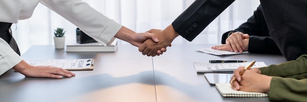 Successful job interview at business office end with handshake Prodigy