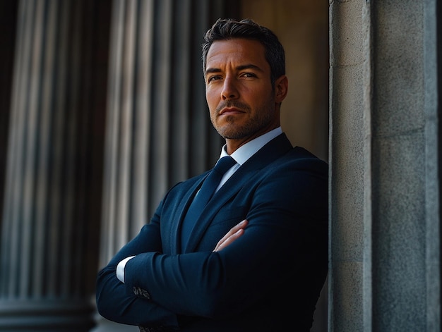 Successful Lawyer Posing Outside the Court Building