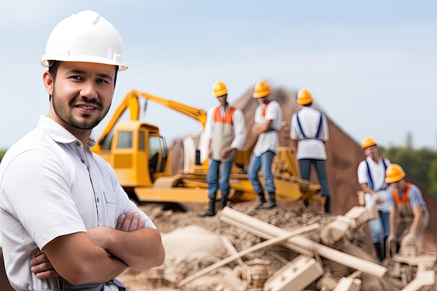 Successful male architect at a building site with arms crossed