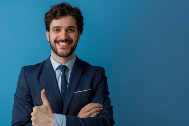 A successful man on a blue background