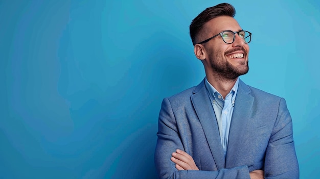 A successful man on a blue background