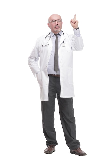 Successful mature doctor in a white coat