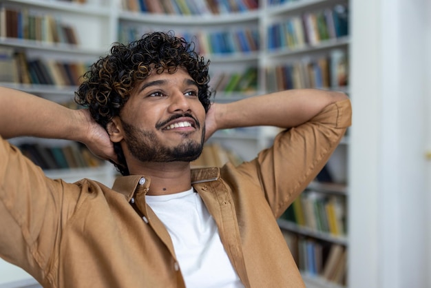 Successful student with his hands behind his head and resting during the day the man dreams of