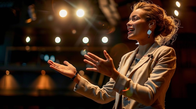 successful woman in STEM motivating an audience with her speech on diversity and leadership