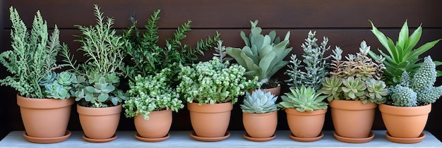 Photo succulent arrangements in terracotta pots