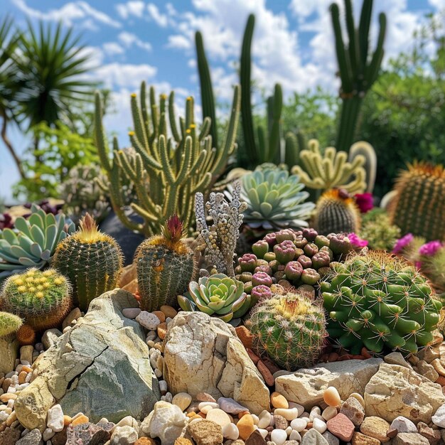 Photo a succulent garden with various cacti and desert plants