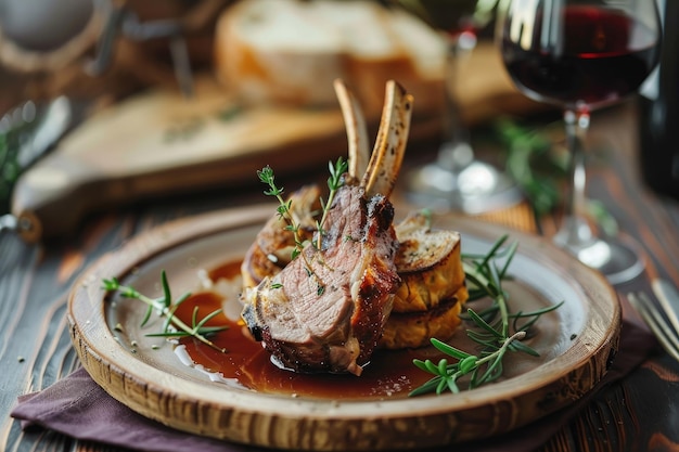 Succulent grilled lamb chops with rosemary and red wine jus