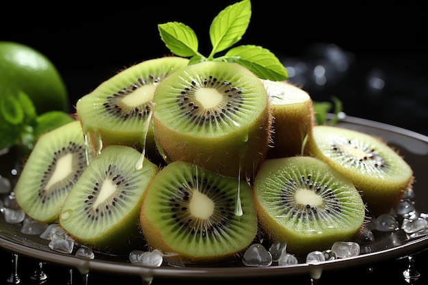 Succulent Kiwi CloseUp on a plate generative IA