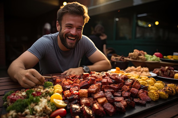 Succulent picanha and friends on outdoor barbecue generative IA