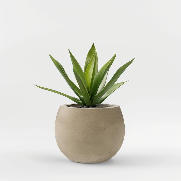 Succulent Plant in Round Gray Pot on Clean White Background