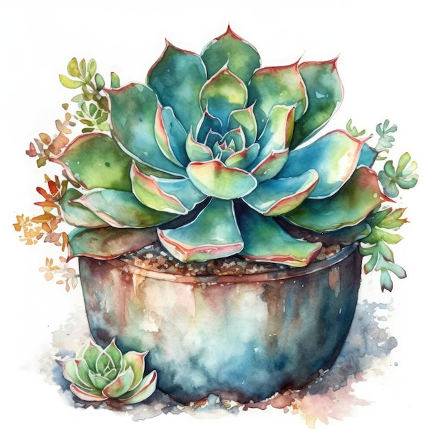 Succulent Watercolor Illustration on White Background