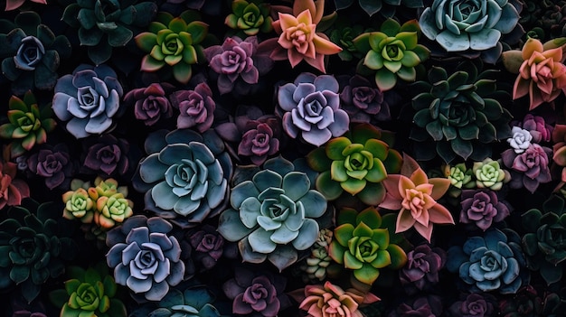 Succulents on a black background UHD wallpaper