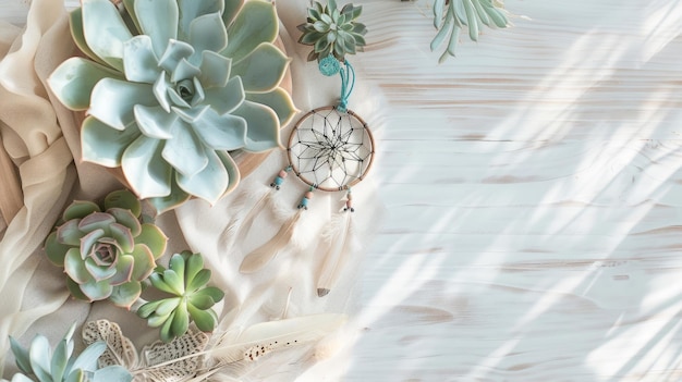 Succulents feathers and dreamcatchers