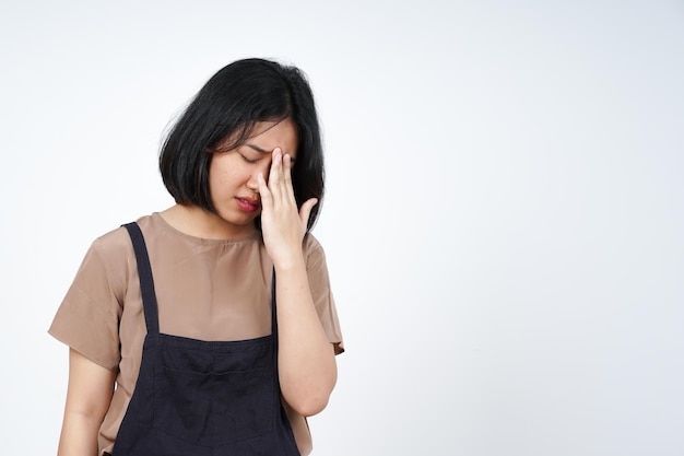 Suffering Headache Gesture of Beautiful Asian Woman Isolated On White Background