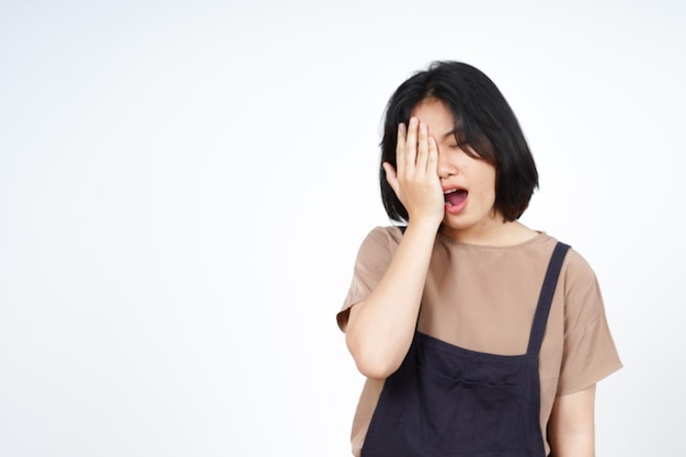 Suffering Headache Gesture of Beautiful Asian Woman Isolated On White Background