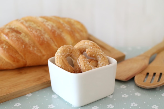 Sugar donuts on the breakfast table