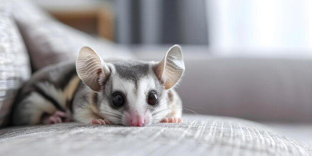 Sugar Glider on the couch in a modern apartment Concept Pet Photography Indoor Settings Exotic Animals Modern Decor Colorful Props