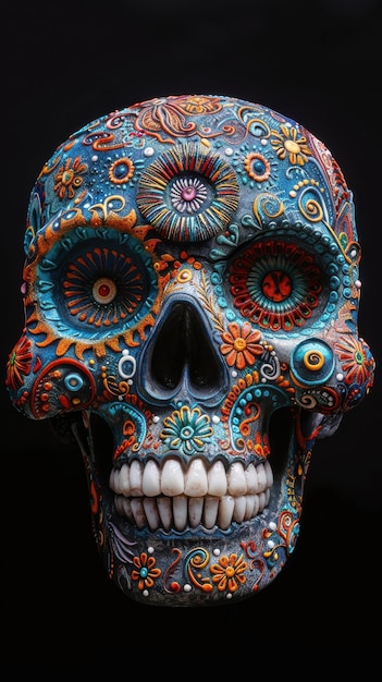 Sugar Skull Art with Vibrant Floral Patterns