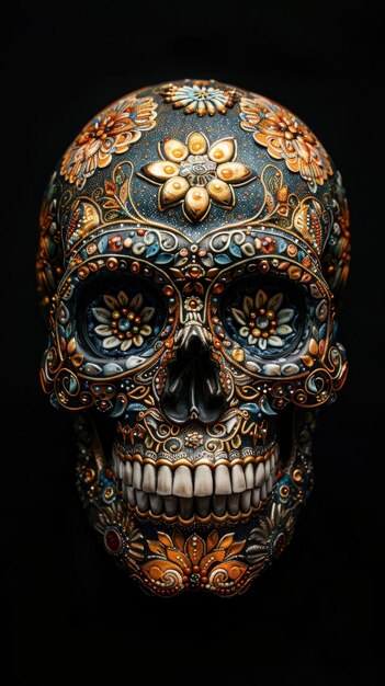 Sugar Skull Art with Vibrant Floral Patterns