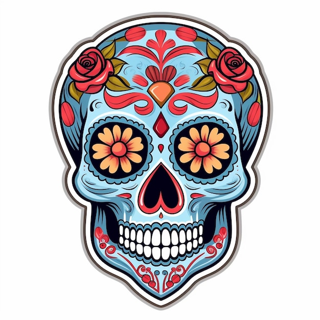 Sugar Skull Day of the Dead Sticker with White Background Design Generative AI