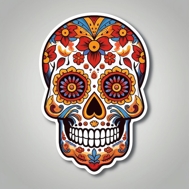 Sugar Skull Day of the Dead Sticker with White Background Design Generative AI