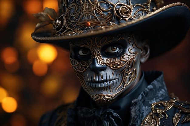 Sugar skull in medieval costume Day of The Dead Halloween