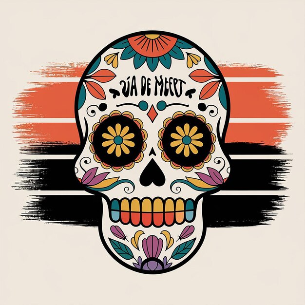 Photo sugar skull representing remembrance through art colors and flowers essentials