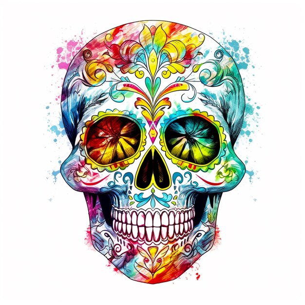 Sugar Skull Sketch Colorful