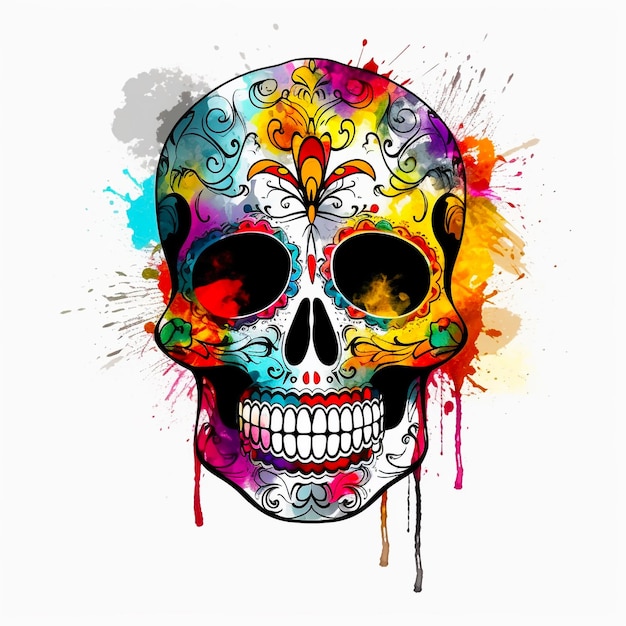 Sugar Skull Sketch Colorful