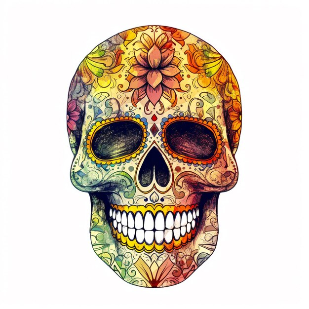 Sugar Skull Sketch Colorful