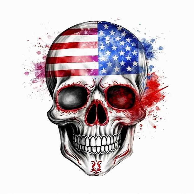 Sugar Skull Sketch USA FLAG