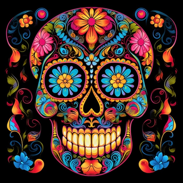 sugar skull spectacular vibrant colors ornamental decorated skull whimsigoth style clip art on b