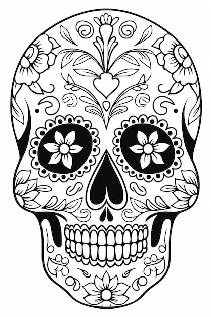 A sugar skull with floral designs on it generative ai