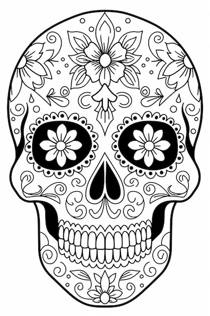 A sugar skull with flowers and butterflies on it generative ai