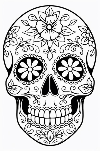 A sugar skull with flowers on it generative ai