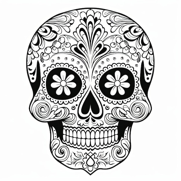 sugar skull with patterns on a white background