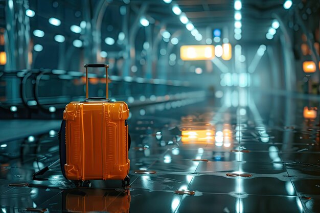 A suitcase in a airport background travel concept